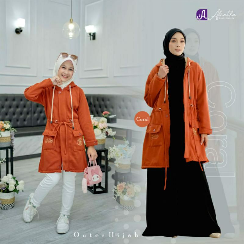 OUTER HIJAB/JAKET PANJANG/JAKET MUSLIMAH/ HOODIE/JAKET ANAK DAN MOM