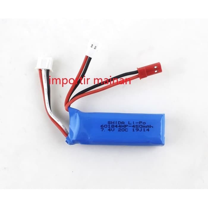 BT049 baterai lipo 7.4V 450mAH dual soket for rc plane XK A600 X420