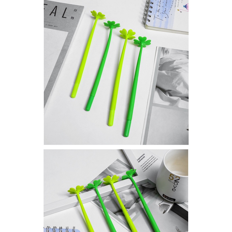 2pcs/pack Creative Cartoon Plant Four-leaf Clover Black Gel Pen Signing Pen for Student School Office