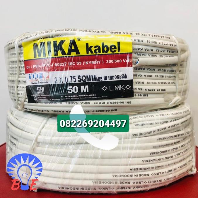 Kabel MIKA 2x0,75 NYMHY OVAL / GEPENG / PUTIH-HITAM