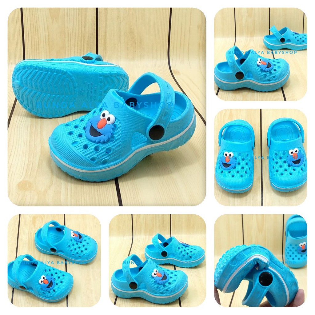 Sandal Anak Laki Karet Usia 6 Bulan 1 Tahun BIRU Lentur- Sendal Anak Cowok Cewek Motif Kartun Lucu Size 18 - 23