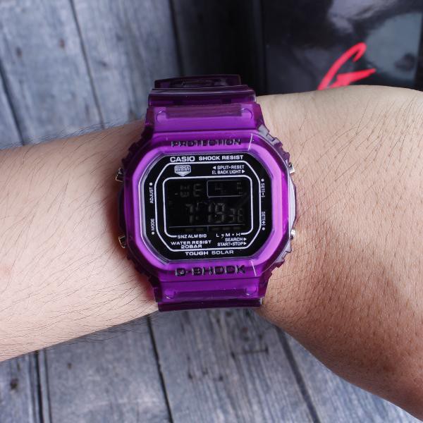 TERMURAH  Jam tangan digital DW5600 Ungu Purple . G Shock GLS5600 Transaparant Jelly TPU water
