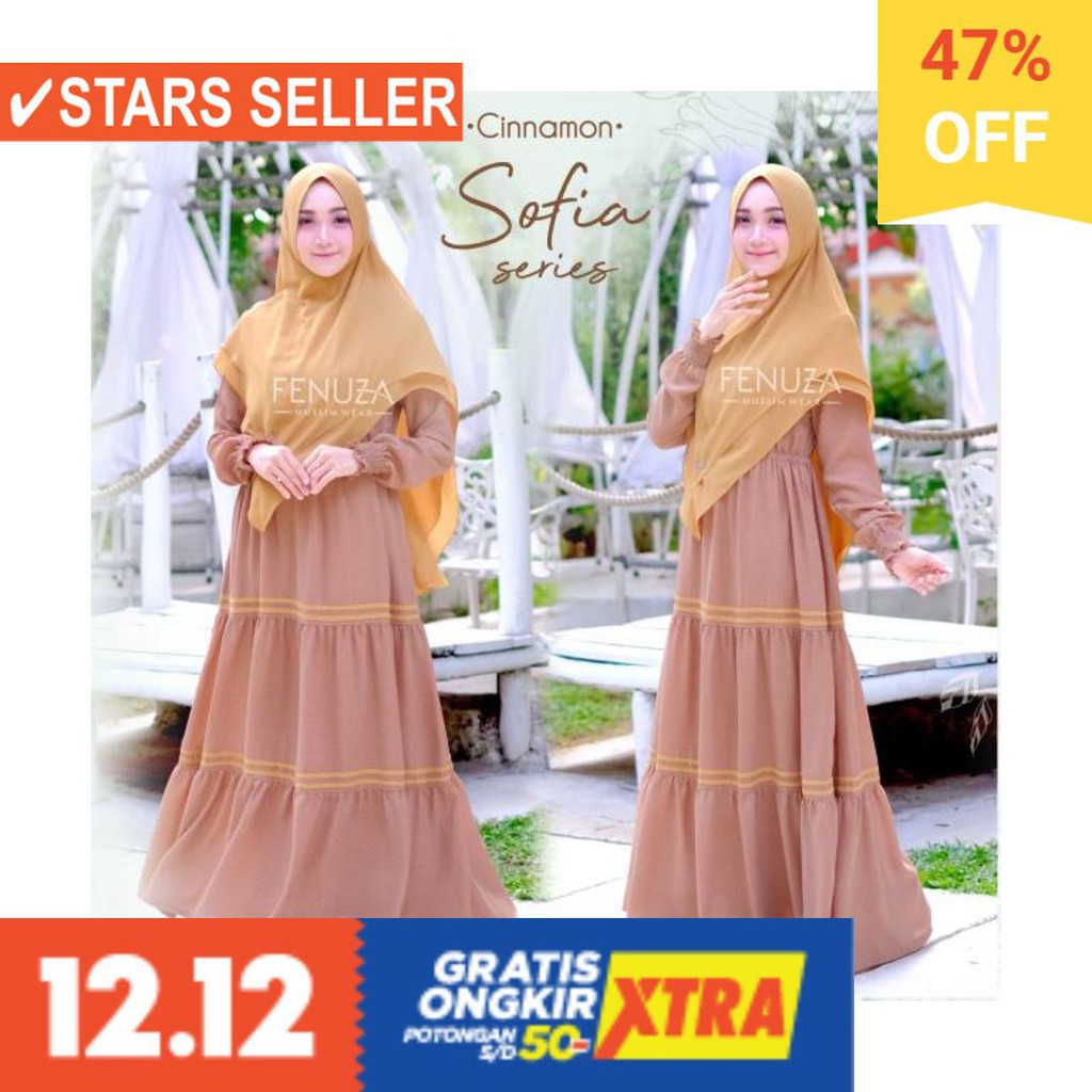 BAJU LEBARAN PAKAIAN MUSLIMAH SYARI BERGO BALOTELI / Gamis Sofia Fenuza Cinnamon