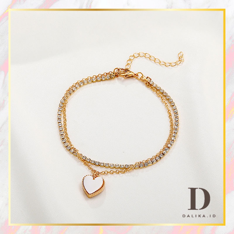 Gelang Mutiara Rantai Hati Double Layer Cantik Fashion Korea Aksesoris Dalika