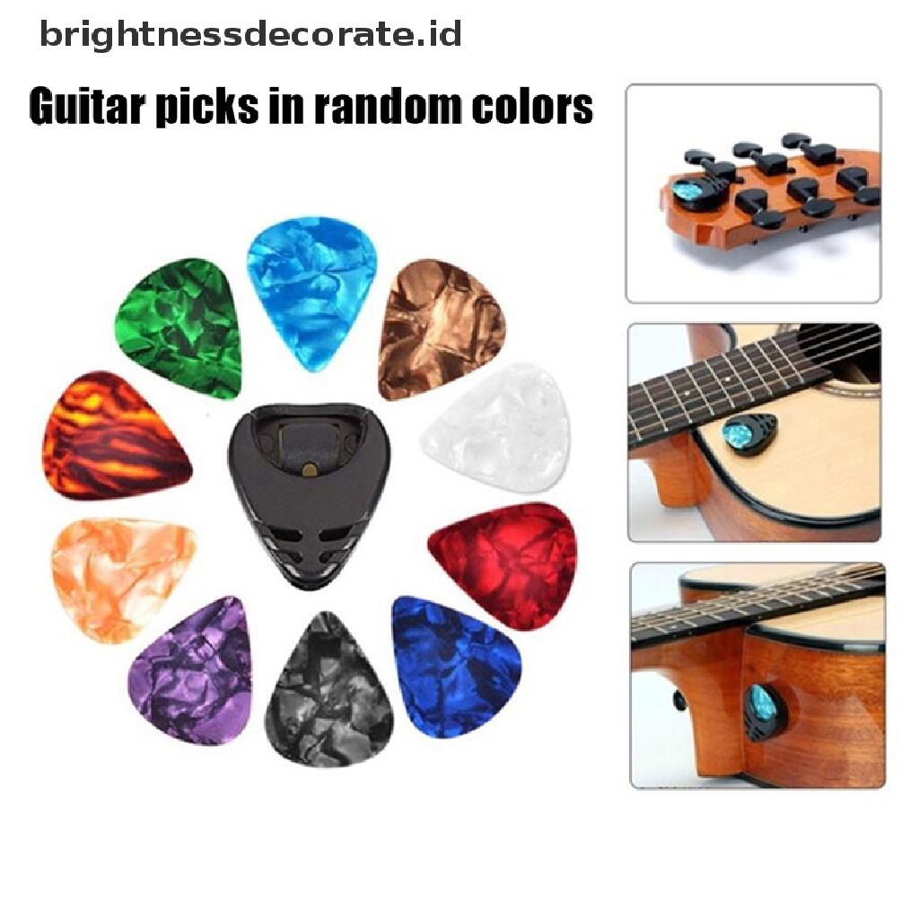 10pcs Plectrums 1 Pick Holder Warna-Warni Untuk Gitar Akustik / Elektrik