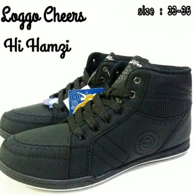 Sepatu sekolah junior full black loggo cheers hi hamzi terbaru dan termurah full black