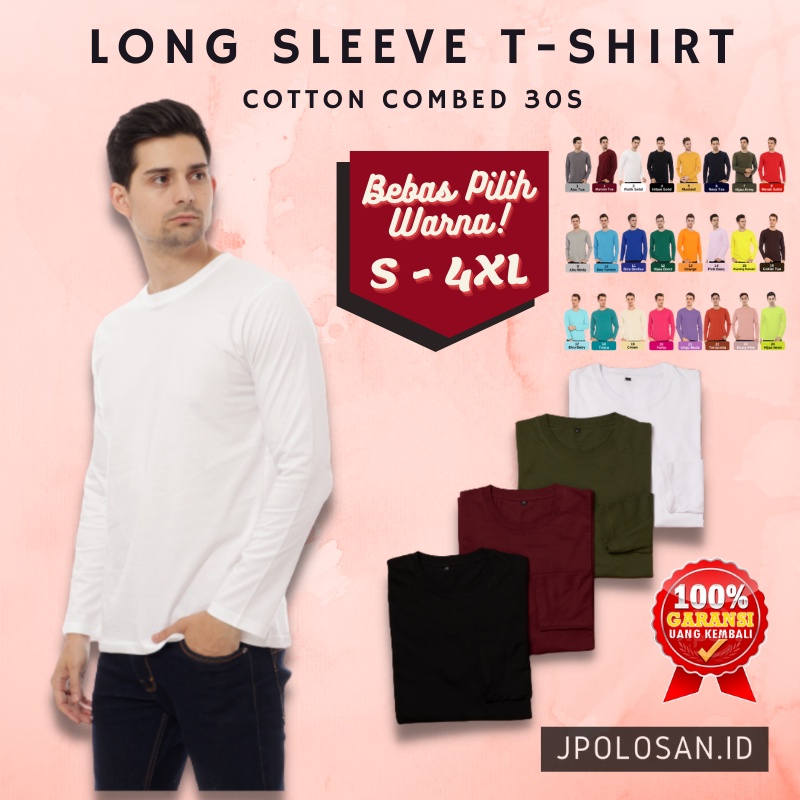Tshirt White Kaos Polos Tebal Pria Lengan Panjang Warna Putih Dakwah Mancing Katun Combet 30s 24s Ju