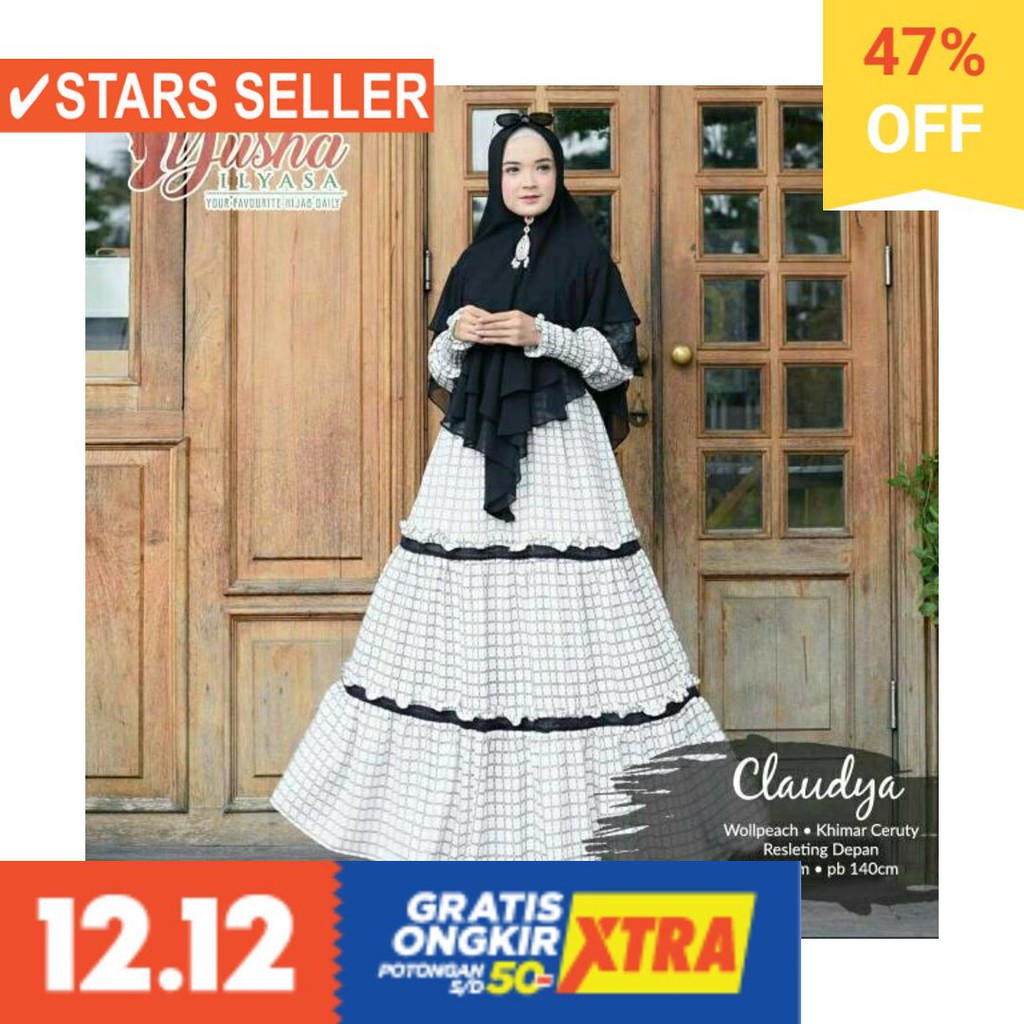 BAJU MUSLIM TERKINI TERBARU WANITA MURAH CEWE ASLI / CLAUDYA SYARI BY YUSHA ILYASA - GAMIS PREMIUM