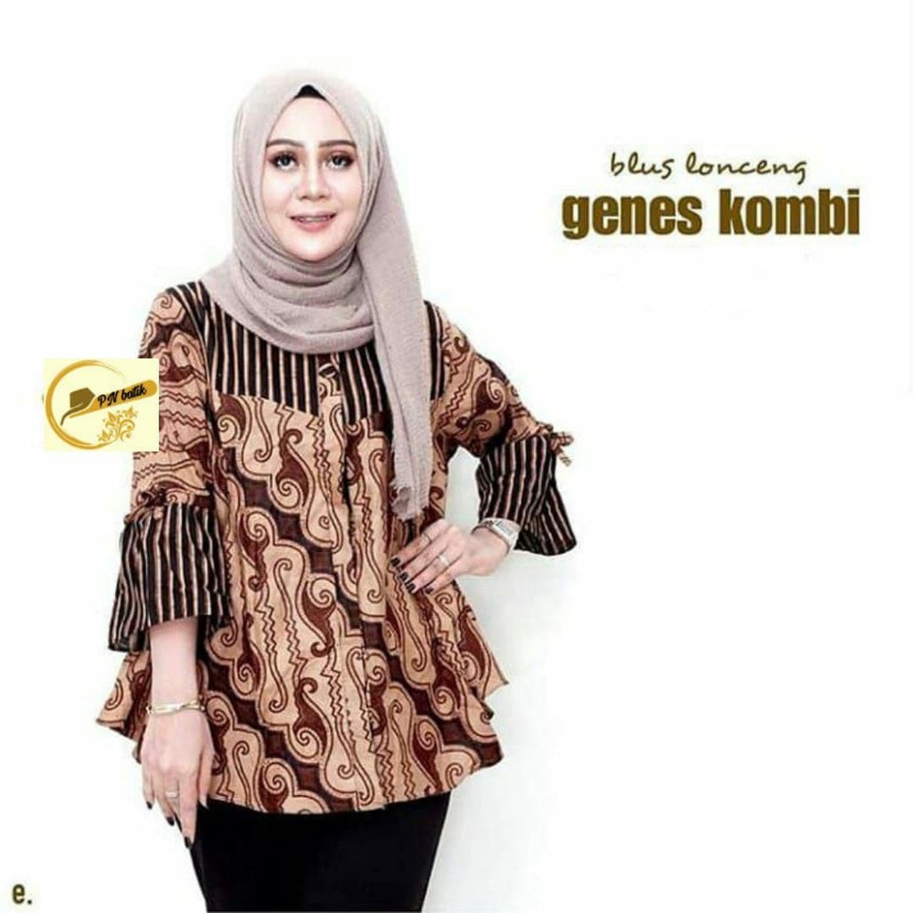 Batik Blouse Lawasan Coklat Blus Kantor Genes Soloan Motif Variasi Banyak Atasan [ISBY BATIK]