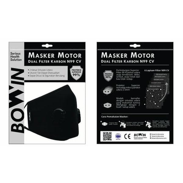 Bowin Masker Motor - Dual Filter Karbon N99 CV (Masker Anti Polusi)