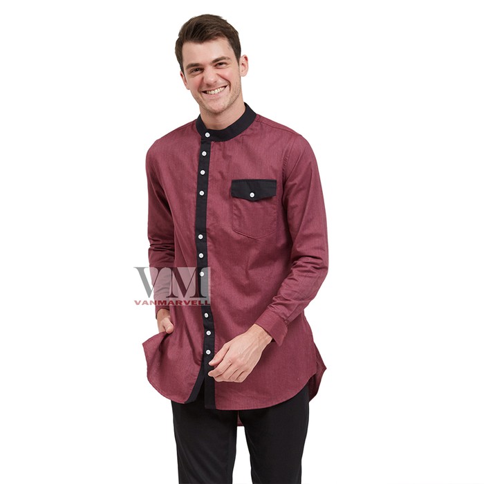 Koko Muslim Gus Azmi Syubbanul Muslimin Kombinasi Hadroh Azza XY727 Vm Gamis Merah MaroonGamis- M