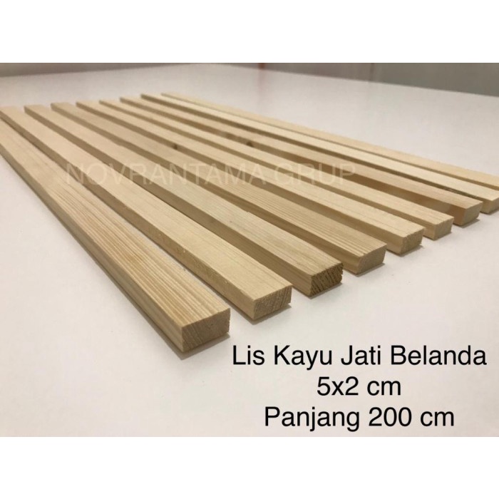 Lis kayu Jati Belanda 5x2cm panjang 200cm, 2x5 cm