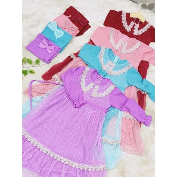 Gamis anak tutu / tile dot premium set hijab/ gamis anak syar'i/ gamis anak renda