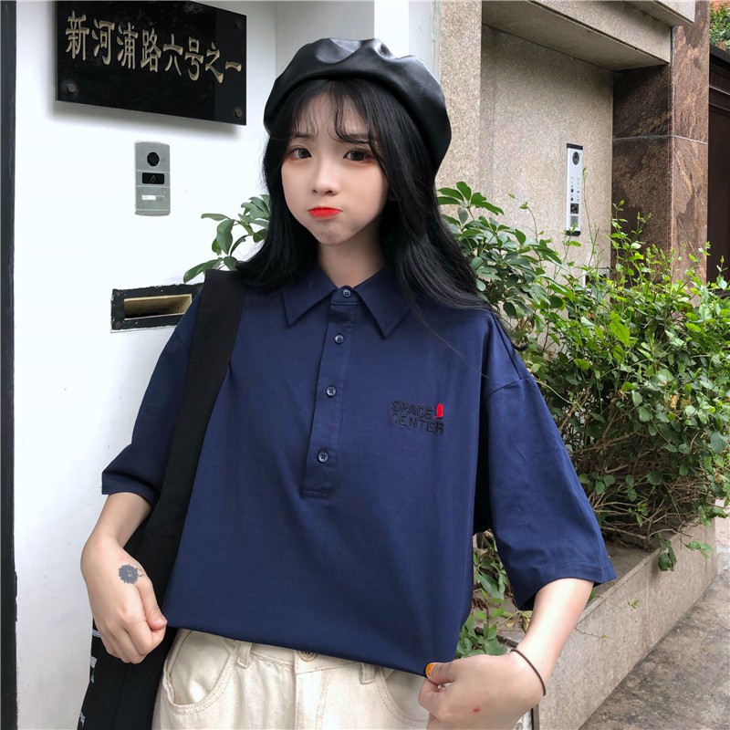 6535 Kaos  Polo Wanita  Lengan Pendek Dengan Bahan Katun Dan 