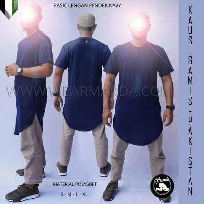 Kaos Polos Pria Gamis Pakistan Longline Tangan Pendek Kurta Biru Dongker Navy