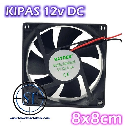 Fan Dc 8cmx8xm Kipas Angin Blower Udara Ukuran 8cm x 8cm Hitam Plus Kabel Merah Hitam DC 12v Power Aktif Ampli Pendingin