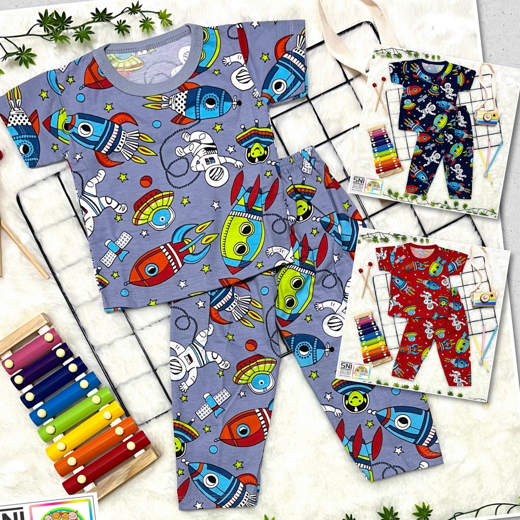 RAINBOW SETELAN / SET BAJU ANAK COWOK / CEWEK UNISEX CELANA PANJANG CP 1-8 TAHUN FULLPRINT ASTRONOT