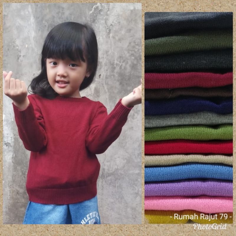 Sweater rajut anak polos kerah bulat