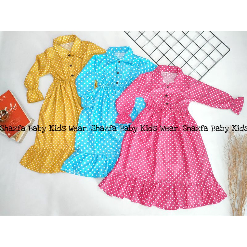 Gamis Polkadot bayi 12 bulan - 6 tahun / Gamis anak perempuan  murah