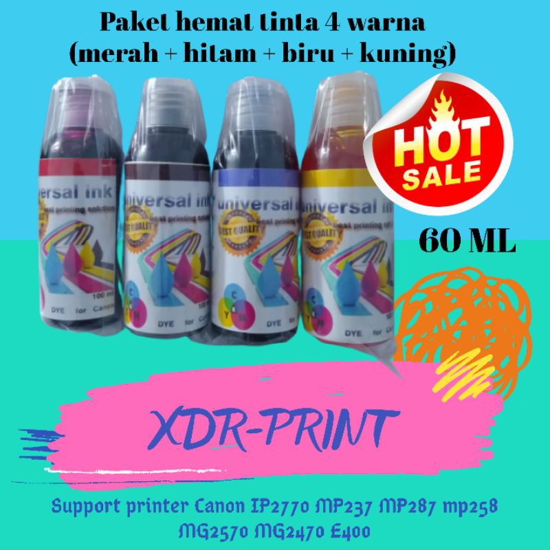 Tinta printer canon mp287 paket hemat 4 warna 60ML