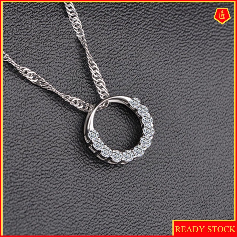 [Ready Stock]Diamond Circle Silver Necklace Female Affordable Luxury Fashion Temperament
