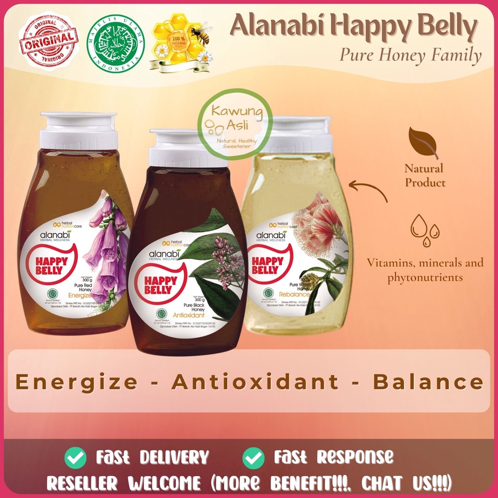 

Madu Murni Asli Nektar Multiflora Pure Honey Happy Belly Alanabi Madu Merah Putih dan Hitam