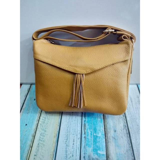 Tas Slingbag Selempang Wanita Kulit Asli Garut Varian Kuning Mustard