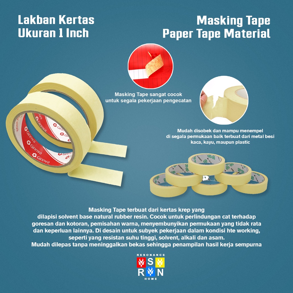 Masking Tape 1 inch l Lakban Kertas l Isolasi Resonance Home