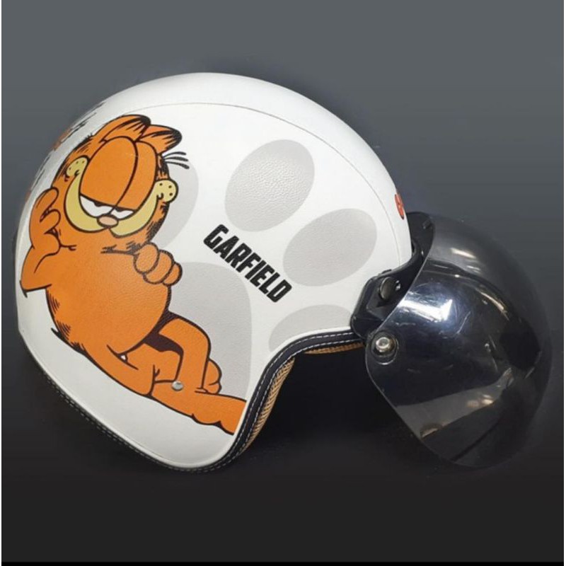 HELM RETRO BOGO KULIT MURAH MOTIF CARACTER GARFIELD ALLSIZE FIT TO L
