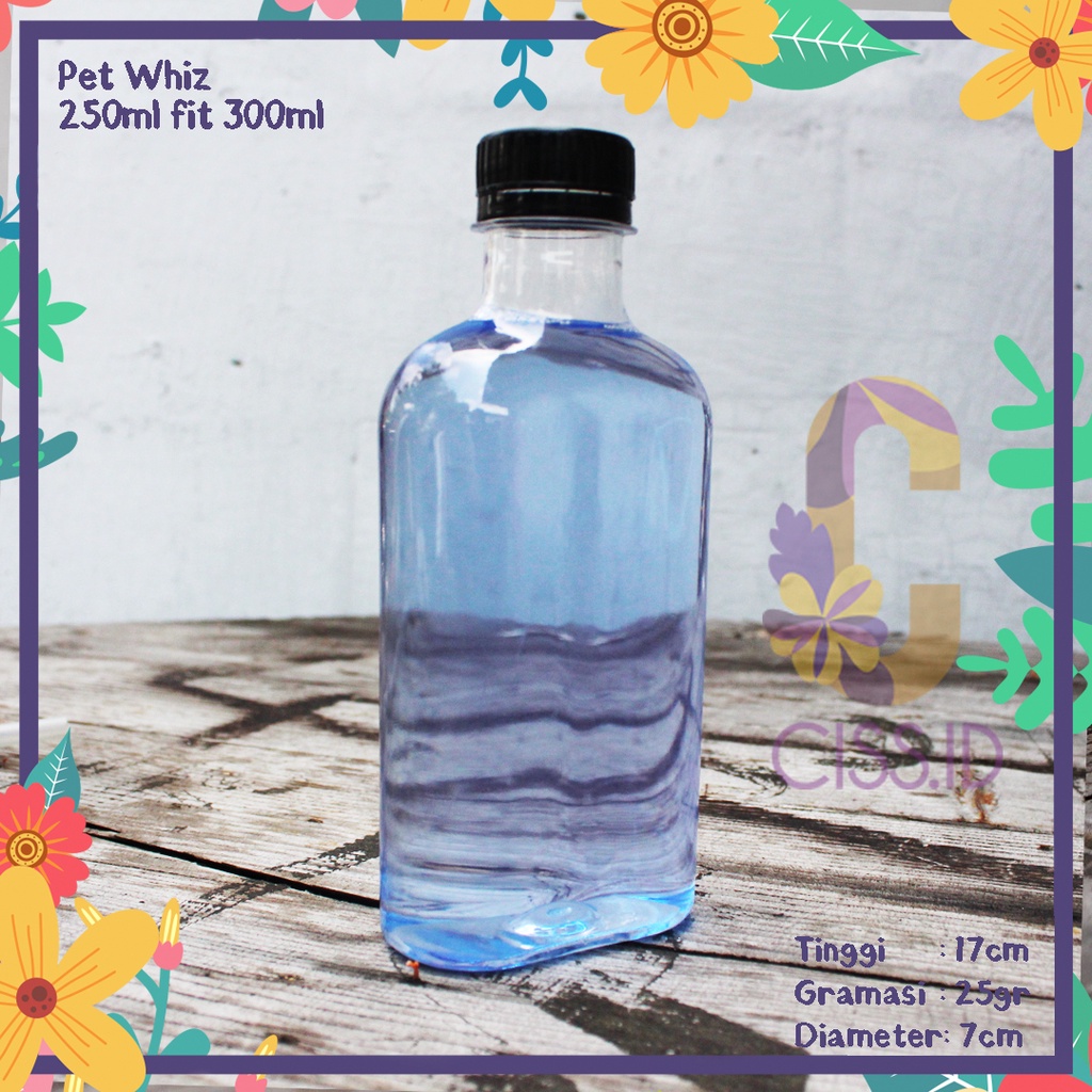 BOTOL PLASTIK PET WHIZZ GEPENG TEBAL 300ML CLEAR KEMASAN MINUMAN KOPI JUS SUSU MADU JELLY SARI KURMA