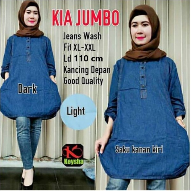 atasan blouse denim jeans wash ABG kia jumbo big size keysha