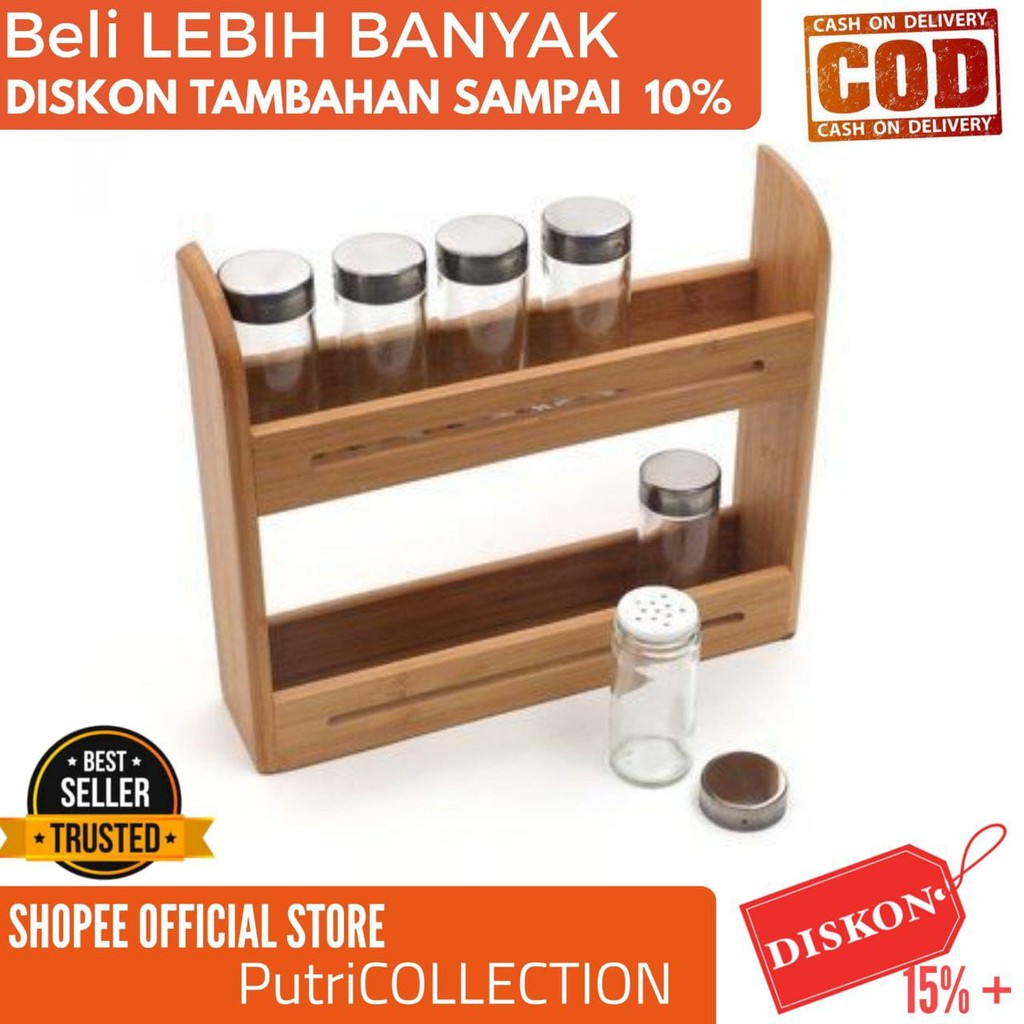 Rak serbaguna susun dapur kayu portable tempat bumbu tempel dinding