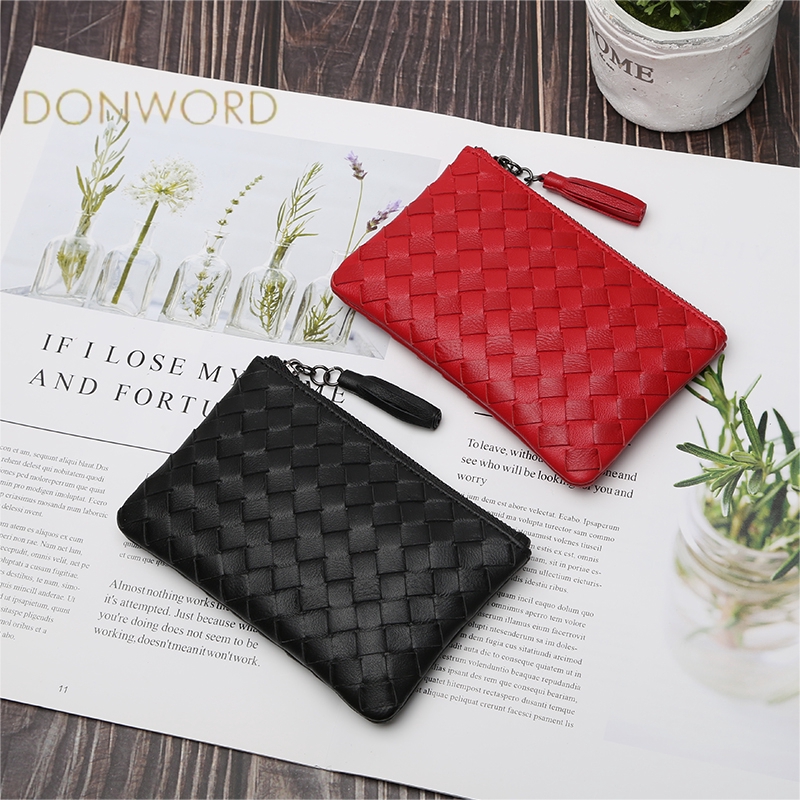 Tenunan tangan wanita dompet koin kulit baru dompet kecil Tenunan tangan wanita dompet koin kulit baru dompet kecil