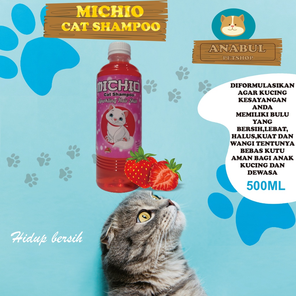 SHAMPOO KUCING &amp; ANJING 500ML MICHIO ANTI JAMUR &amp; KUTU VARIAN STRAWBERRY JERUK APEL-BOTOL EKONOMIS