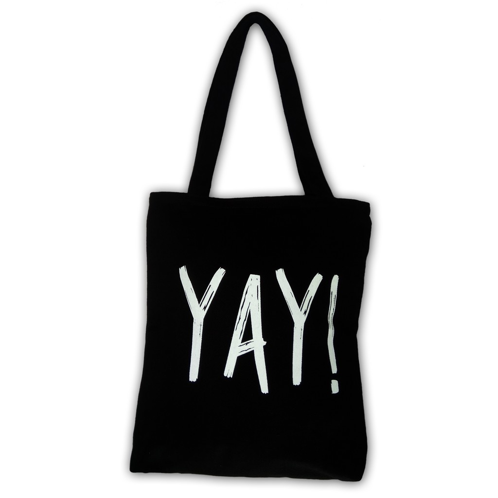 Tote Bag Kanvas Wanita dengan Resleting - Desain Aesthetic 'YAY Black' yang Stylish