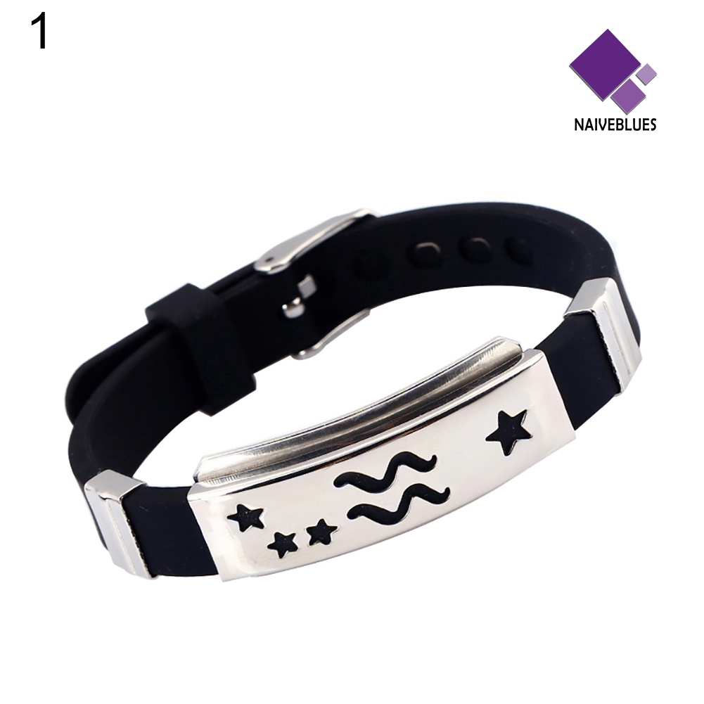 Naiveblue &gt; Gelang Tangan Silikon + Stainless Steel Motif Horoskop Untuk Pria