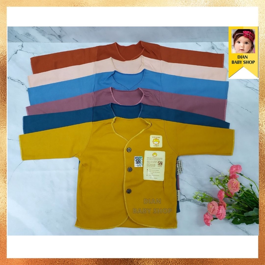 (( 6Pcs )) Atasan RIDGES_WORLD COLOURS | Baju Bayi NewBorn Warna Polos | Kancing Tengah | Kancing Depan | SNI .