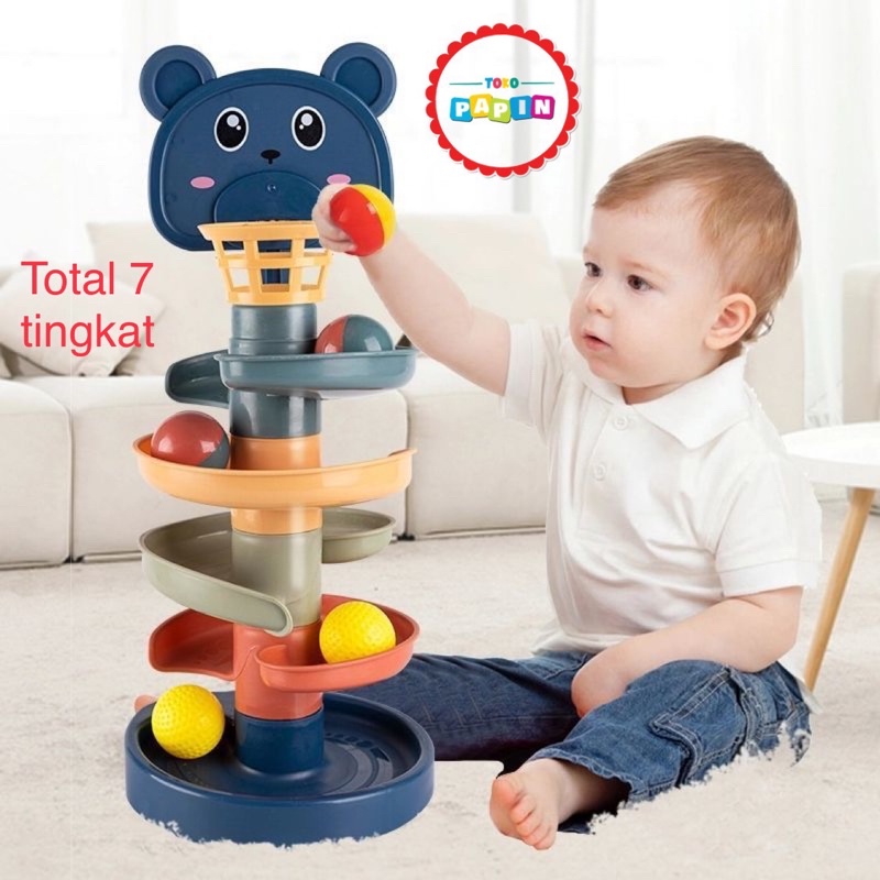 TokoPapin Mainan Edukasi Anak Bayi Puzzle Rolling Ball Rotating Seluncuran Bola Rail Kelereng