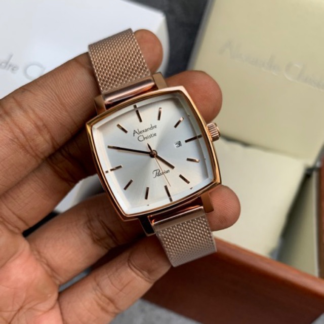 Jam Tangan Wanita Alexandre Christie AC 2849 LD BRGSL Rosegold dial White Stainlees Original