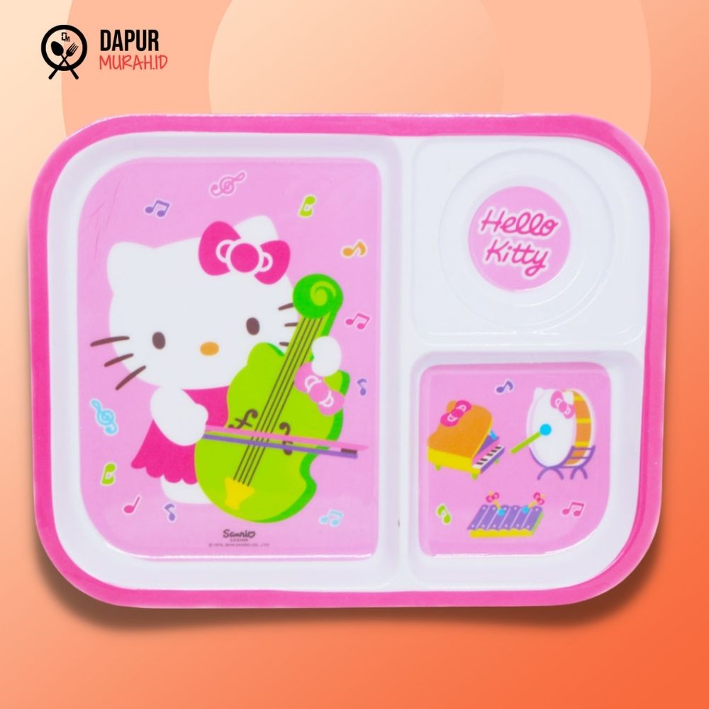 Piring Makan Kotak 3 Sekat Vanda Hello Kitty 10,5&quot; Melamin - Pink