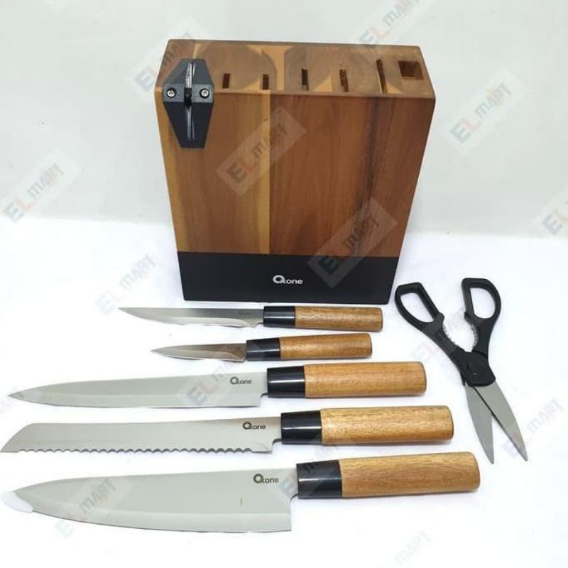 OXONE OX-984 Acacia Knife Set 5 Pcs - Pisau Dapur Stainless Steel dengan Blok Kayu