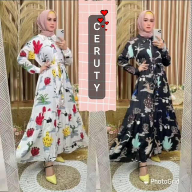 Tunik motif bunga bahan Ceruti