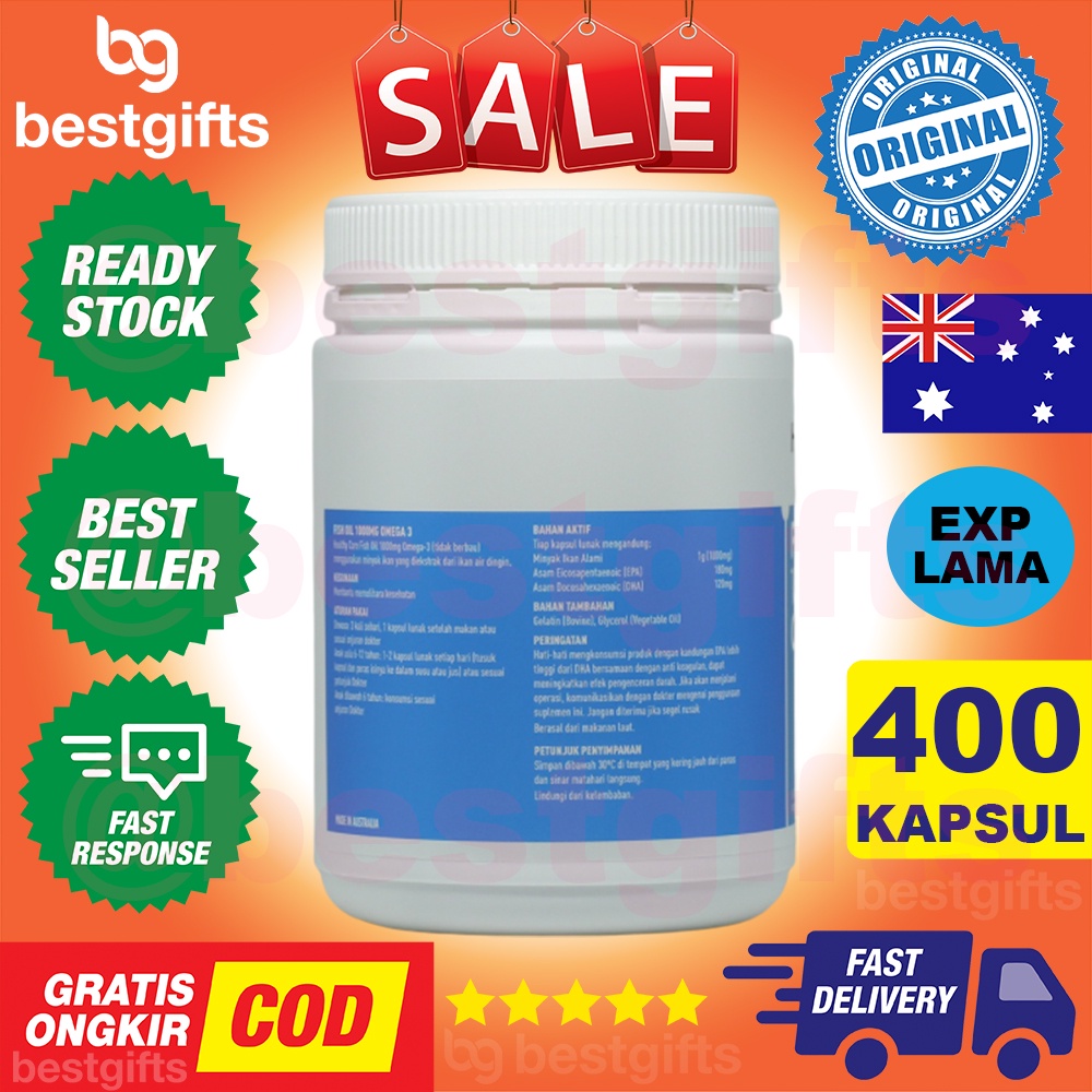 HEALTHY CARE AUSTRALIA ODOURLESS FISH OIL 1000 MG OMEGA 3 MINYAK IKAN MENURUNKAN KOLESTEROL 400 KAPSUL