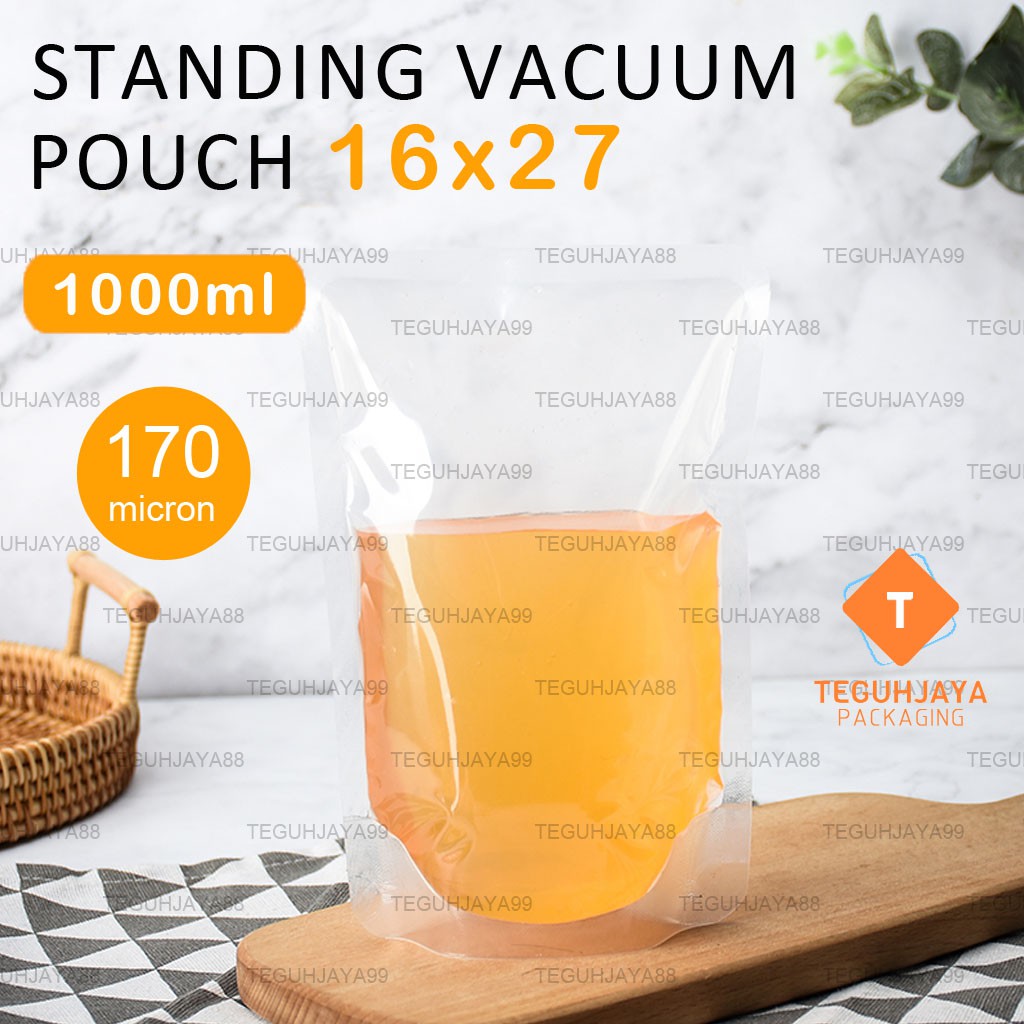 Plastik Vacuum Standing Pouch Plastik Kemasan Cair Standing Pouch Cair Nylon 16x27 (1 Liter)