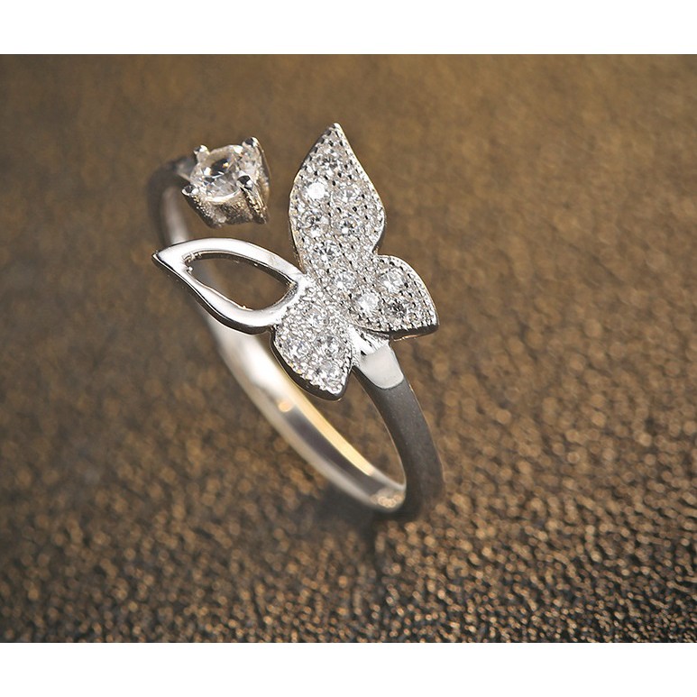 Cincin Perak Wanita Asli S925 Motif Kupu kupu Cocok hadiah RS042 Elegant