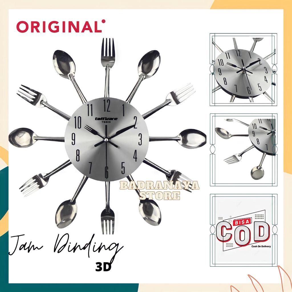 Jam Dinding Unik Model Sendok Garpu Jam Dinding Kreasi Dapur Silver 3D