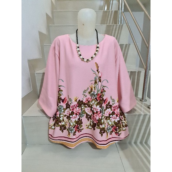 Blouse Scuba Premium Import Jumbo 2XL-3XL-Motif D - pink