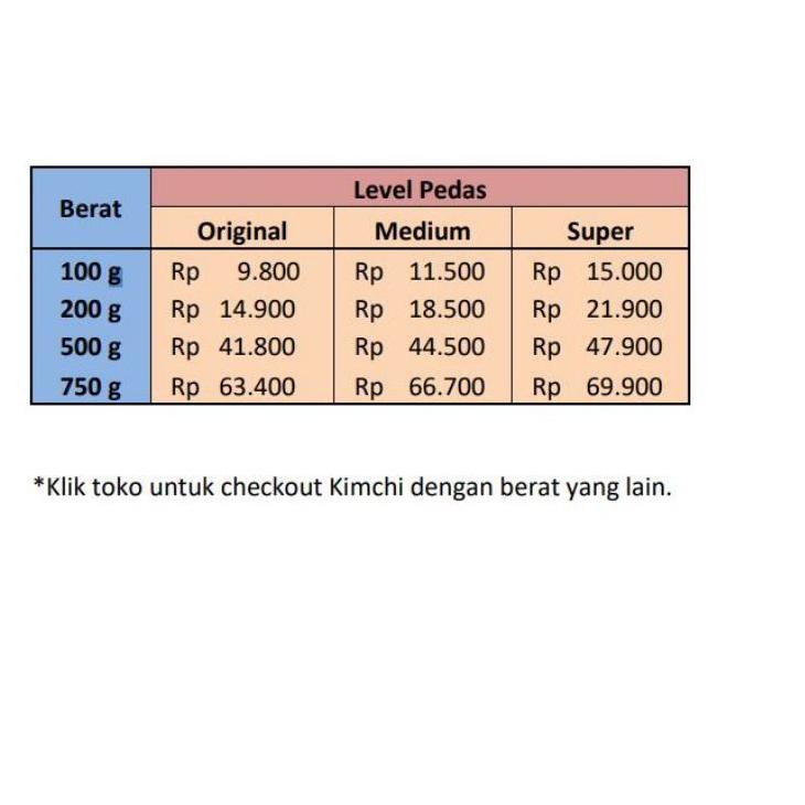 

3.3 SALE Fresh Kimchi Sawi Putih 3 Level Pedas 100g dan 200g HALAL
