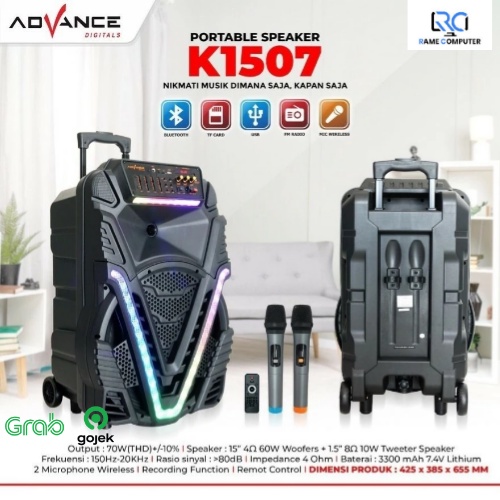 Advance Speaker K1507 Meeting Bluetooth 15 Inch Free 2 Mic Wireless