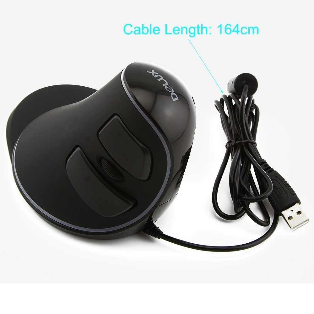 Delux M618 Plus RGB Wired Vertical Mouse Ergonomic USB 600-1000-1600 DPI Adjustable Optical Wrist Rest Wireled Gaming Mice Untuk PC Desktop